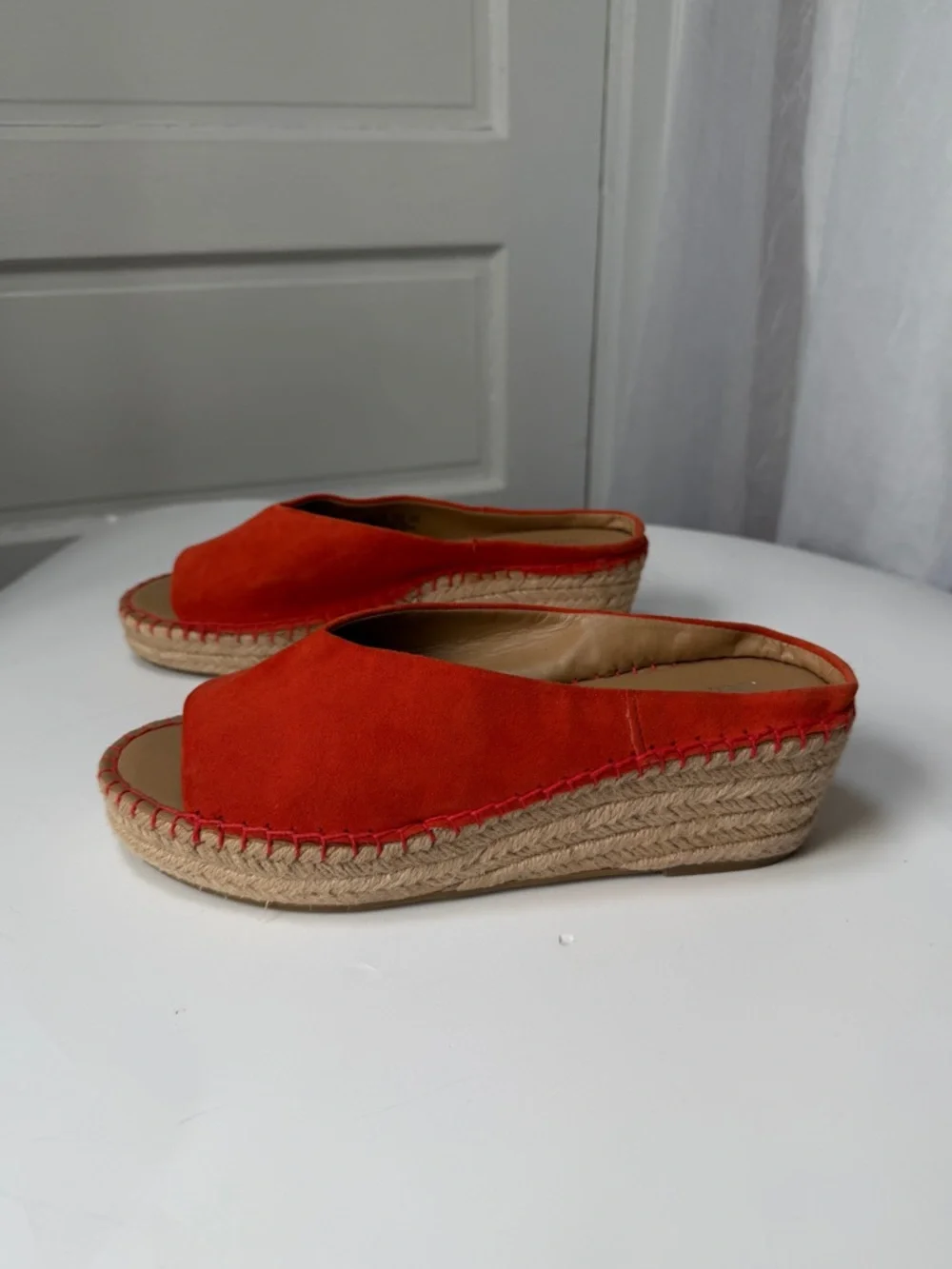 Franco Sarto L-Pine Orange Suede Open-Toe Espadrille Wedge Slip On Sandals Beach